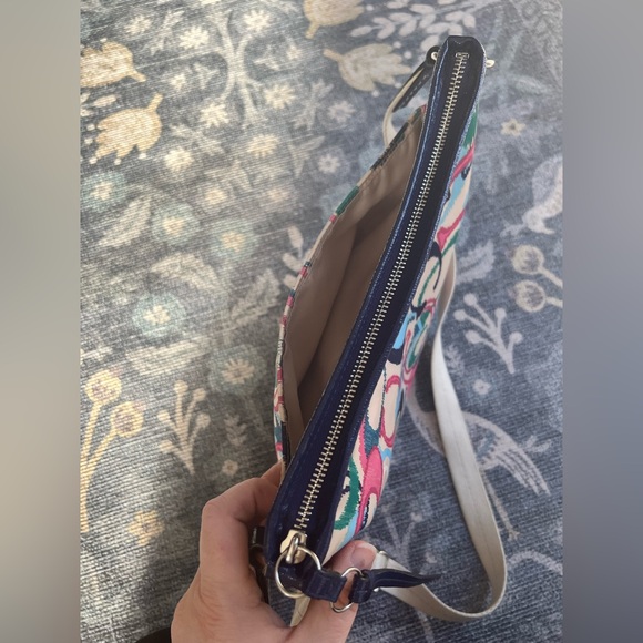 Coach Scribble IKAT Logo multi colored on tan background Crossbody Bag - Picture 9 of 11